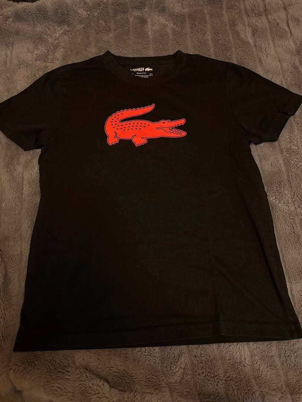 Lacoste Sport Regular Fit Graphic Logo T-Shirt Black Red Size L